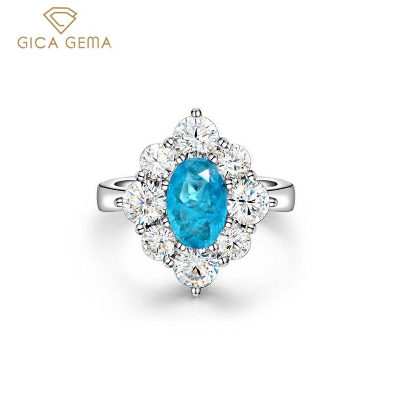 Gica Gema Prsteny ze sterlingového stříbra 925 se safíry pro ženy, třpytivé zásnubní prsteny s diamanty s vysokým obsahem uhlíku, luxusní šperky na svatební hostinu