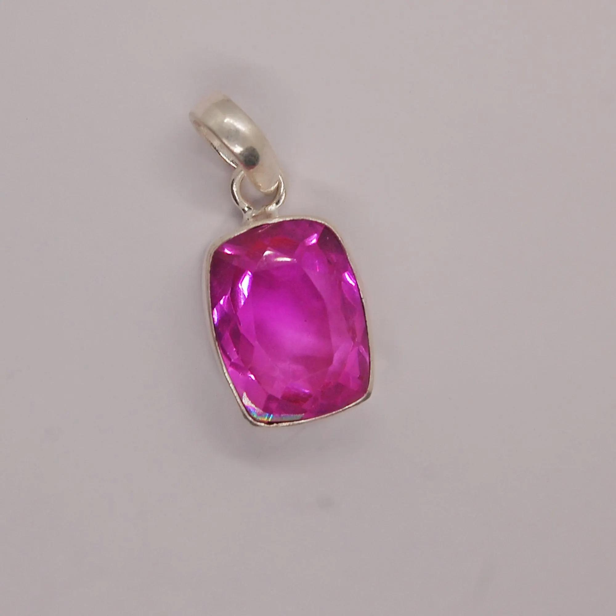 

Cushion Cut Pink Spinal Gemstone 925 Sterling Silver Pendant, Handmade Gift Spinal Wedding Gift Pendant золотий жовтий колір