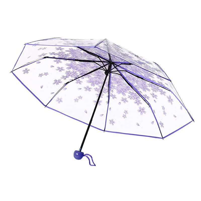 Transparent Cherry Blossom Three-Fold Umbrella