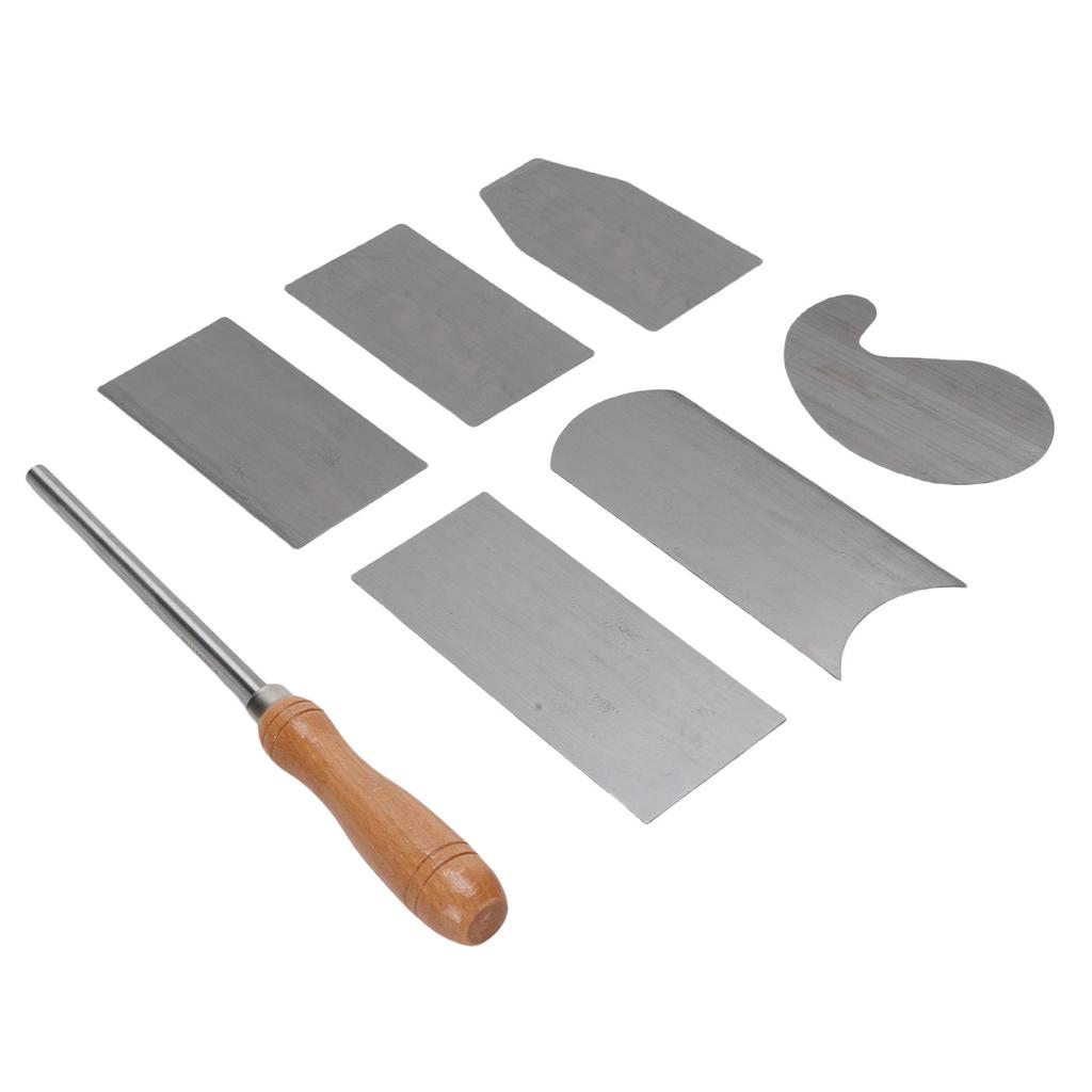 6PCS Multi Shaped Card Scraper Set Manganese Steel Cabinet Scraper Cards with Burnisher for Woodworking Project