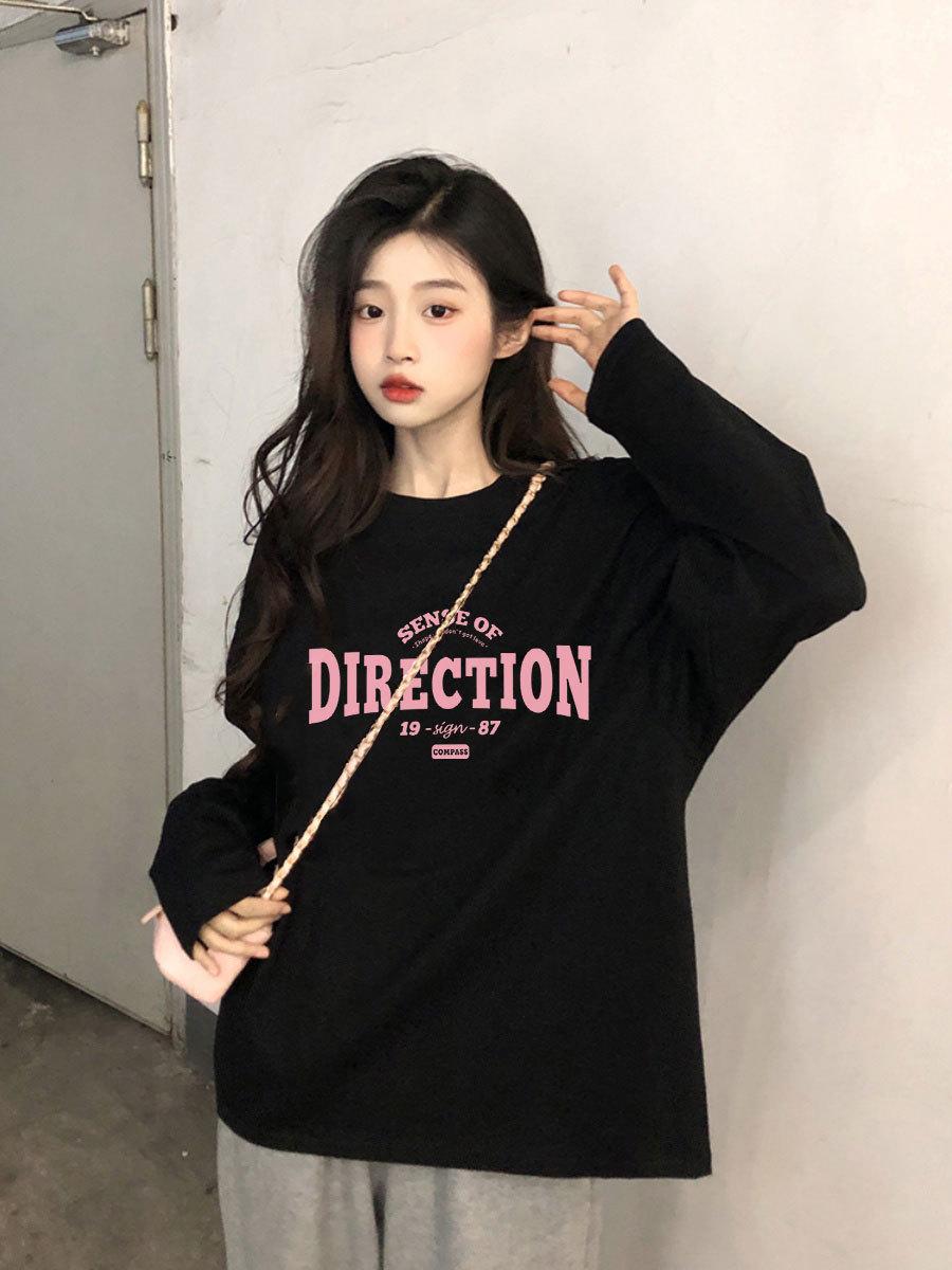 2026 Women s Loose Long Sleeve Black T-Shirt - Versatile Spring/Autumn Trendy Base Layer Small чёрный