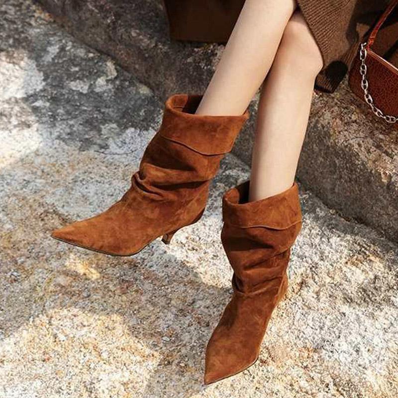 Aneikeh 2026 Winter Fashion Thin Low Heel Pointed Toe Women Ankle Boots Ladies SHort Modern Shoes Party Pumps Botas Mujer