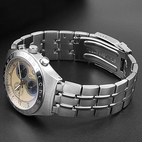ZHUOLEI Swatch Strap, 17mm, 19mm, 21mm Stainless Steel Metal Band (Black, 21mm)