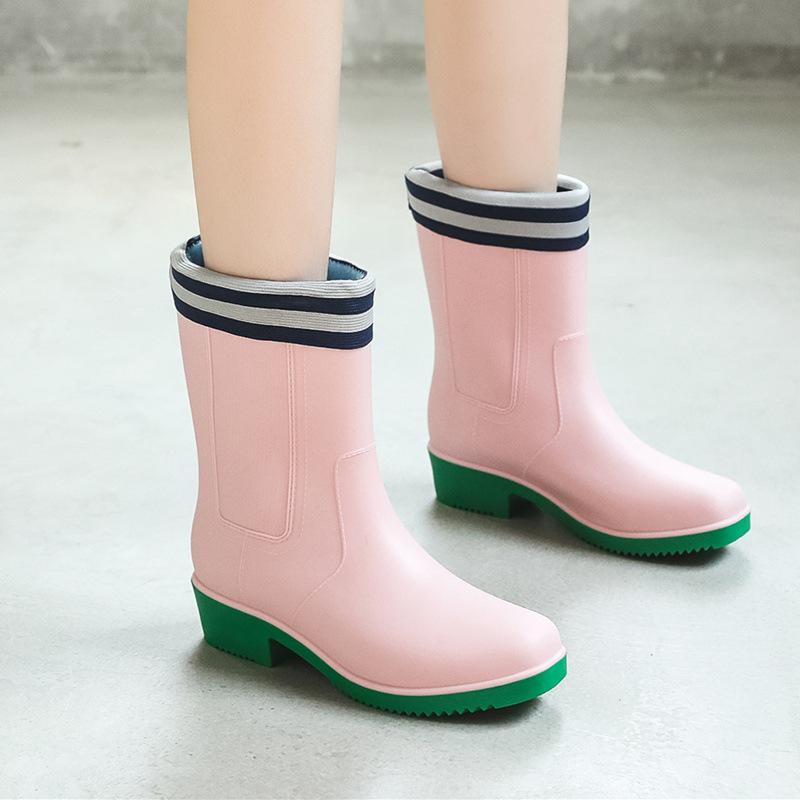 Mid-Tube Women's Rain Boots Outdoor Casual Waterproof Non-slip Outer Wear Water Shoes Work Shoes Thick And Warm For Four Seasons
