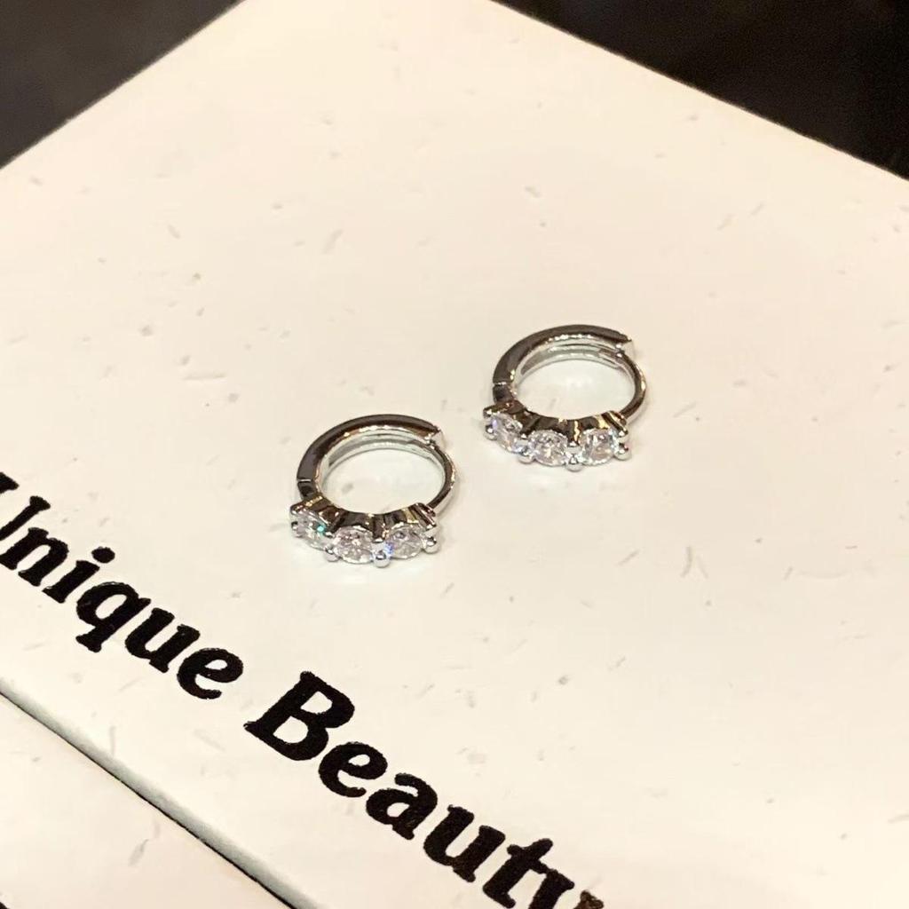 Double Ear Piercing Hoop Earrings with Colored Zircon – Exquisite, Flashy, Niche Design