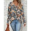 2025 Women's Basic V-Neck Long Sleeve,Floral Printed Polyester Relaxed Fit Tees Shirt