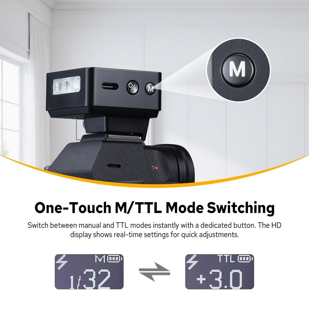 Godox Camera Flash for TTL Compatible Mini Flash with Intuitive Approximately 700 Compact Black iT20-N Nikon, Display, Built-in USB-C Charging,