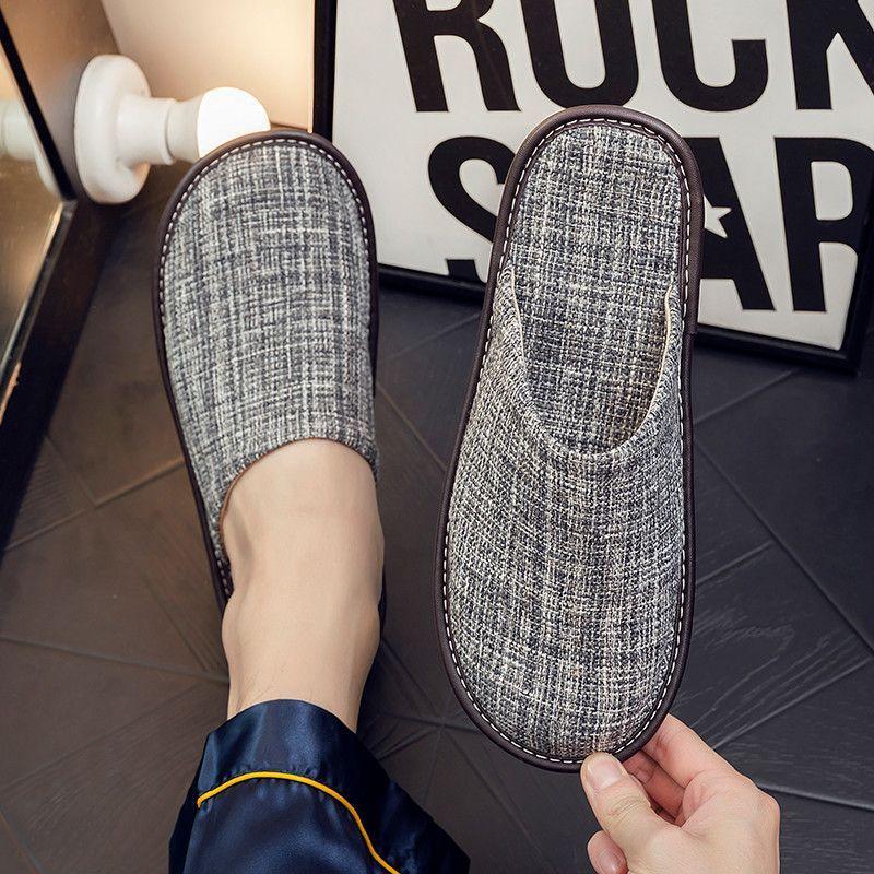 Spring and autumn household fabric slippers men and women couples home indoor non-slip floor home four seasons cool slippers thick bottom