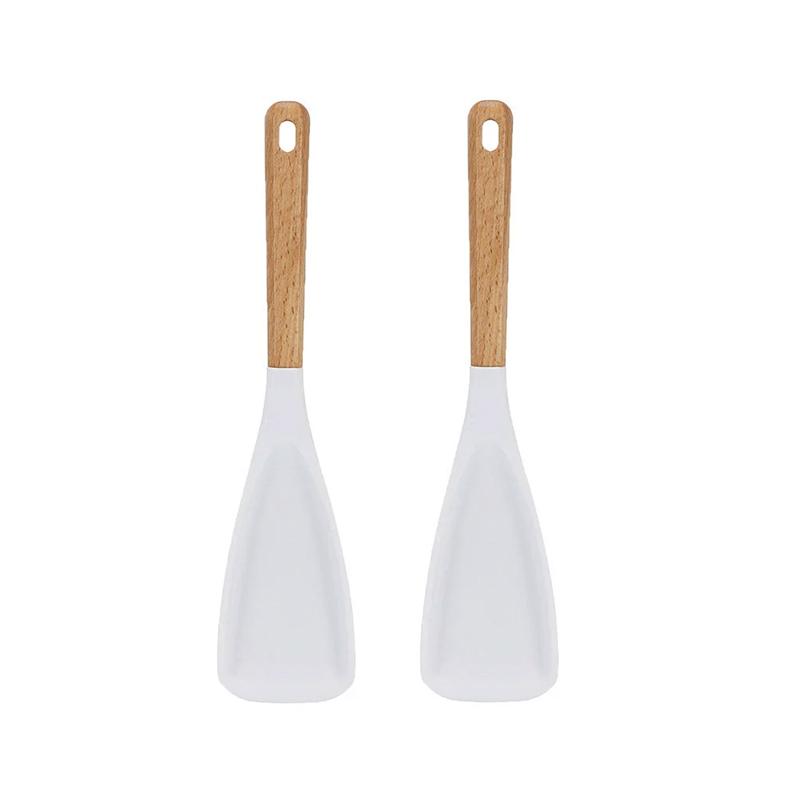 Silicone Cooking Spatula Wooden Handle Dense Shovel Fried Fish Omelette Shovel Non-stick Salad Mixing Spoon Kitchen Tools