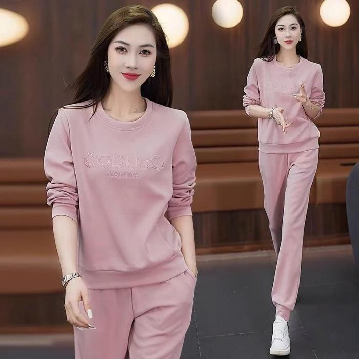 Women's Early Autumn Round Neck Running Suit - Casual & Fashionable Two-Piece for Travel, Spring & Autumn 2024