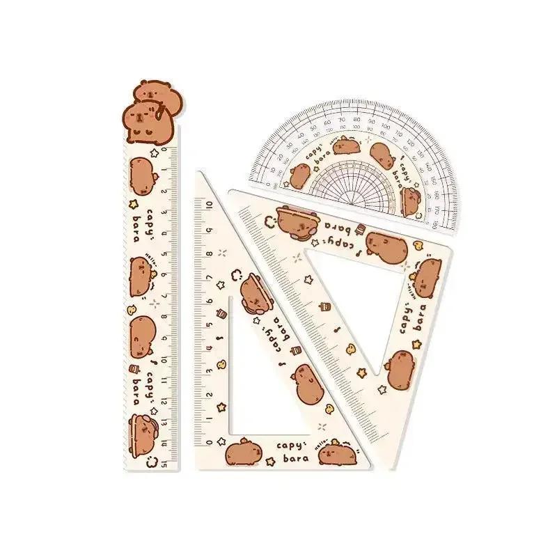 

4Pcs Cute Capybara Acrylic Ruler Set – Transparent Drawing & Office Measuring Tools with 30-60-90 Triangle, Kawaii Stationery for Teens