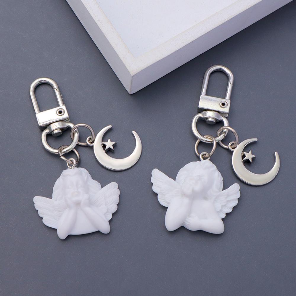 White Angel Pendant With Metal Star Moon Women Girls Earphone Case Decor Bag Charms Kid Party Souvenirs Gift Bag Charm