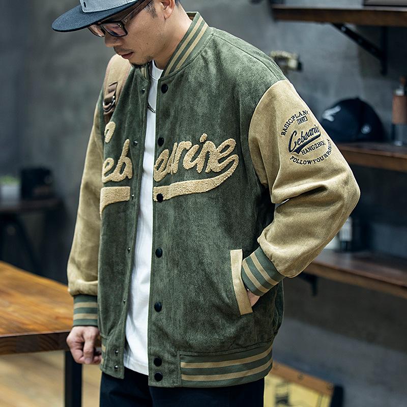 American Suede Baseball Jersey Men'S Loose Trendy Brand Large Size Casual Jacket Boys Winter Cotton Jacket Tide