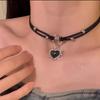 Thorn Black Heart Brown Moonstone Sun Pendant Rope Chain Necklace For Women Punk Y2K Charms Grunge Hip Hop Gothic Accessories