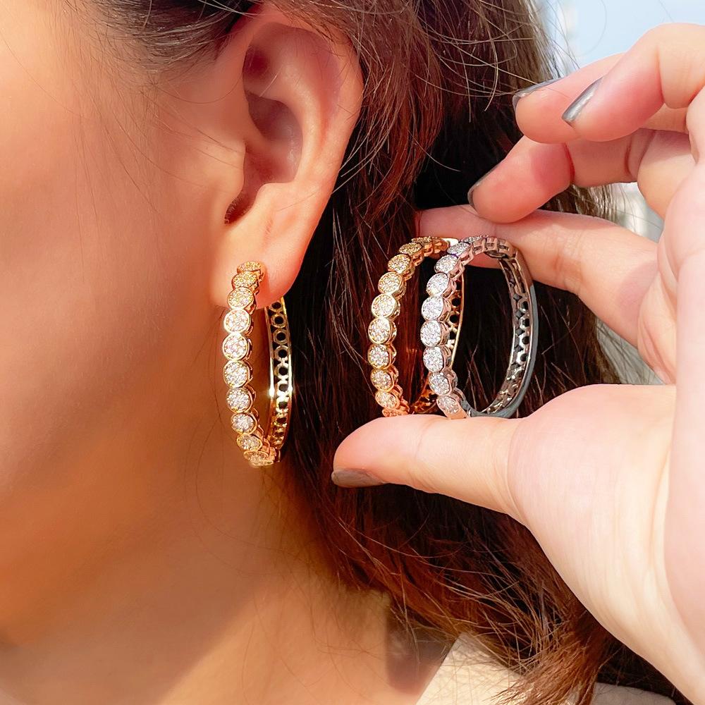 Light Luxury K Gold Jewelry Full Of Diamonds, Large Circle Earrings, Slightly Inlaid Zircon Women'S Earrings.