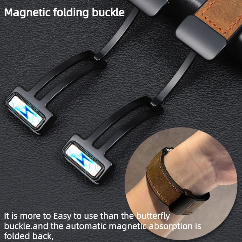 Fibbia Magnetica Pelle di Mucca Vera Pelle Cinturino Orologio 20 22mm Rilascio Rapido Morbido Impermeabile Uomo Fondo in Silicone Cinturino Orologio Bracciale