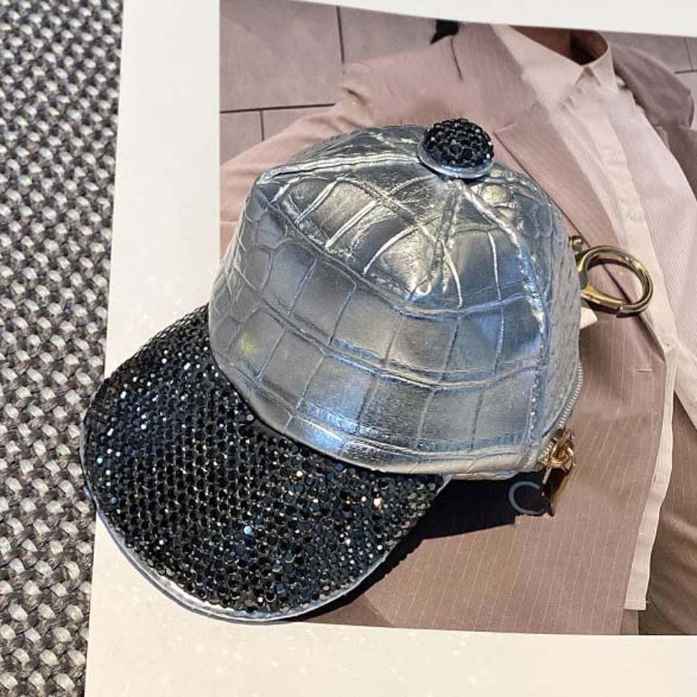 

Polyester Baseball Cap Pendant Pouch Rhinestone Crocodile Grain Leather Hat Hanging Bag Anti-lost Anti-splash Water срібний