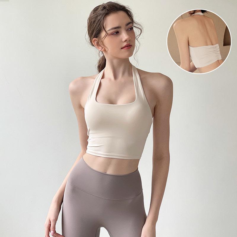 Women s Halter Neck Backless Shockproof Sports Bra for Yoga & Pilates Large слоновая кость