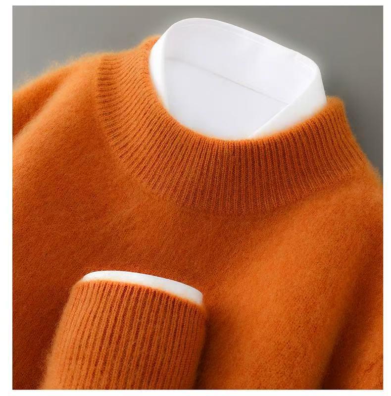 Men's 100% Pure Wool Half-High Collar Thick Cashmere Sweater - Autumn/Winter Loose Knit Pullover.