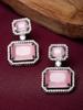 Oxidised Silver-Plated American Diamond Studded Square Shaped Drop Earrings for Girls and Women