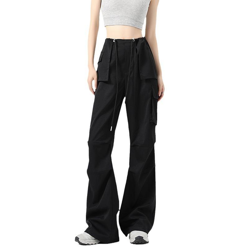 Army green overalls women's autumn new high-waisted and thin wide-legged sports parachute pants