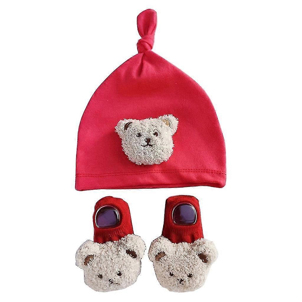 Winddichtes Baby-Mützen- und Socken-Set Für Babys Niedliche Bären-Baby-Mütze