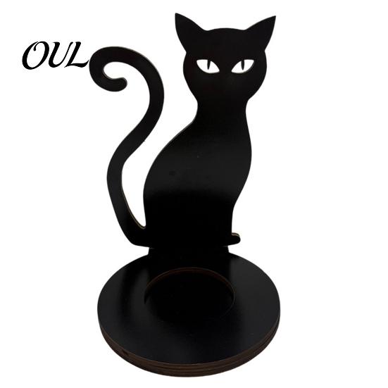 Anti Deformation Wood Base Halloween Wooden Shadow Candle Holder, Scarecrow Bat Black Cat Ghost Silhouette Artistic Table Ornament for Home