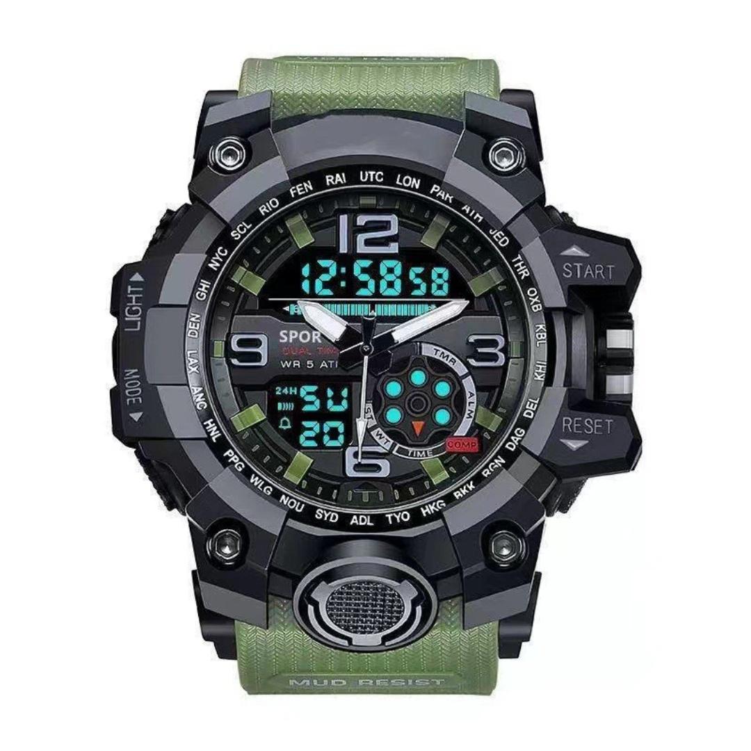 

Аналоговые цифровые часы с двойным дисплеем, многофункциональные, с открытой кнопкой, водонепроницаемые, мужские часы, подходящие для занятий спортом и бега зелёный