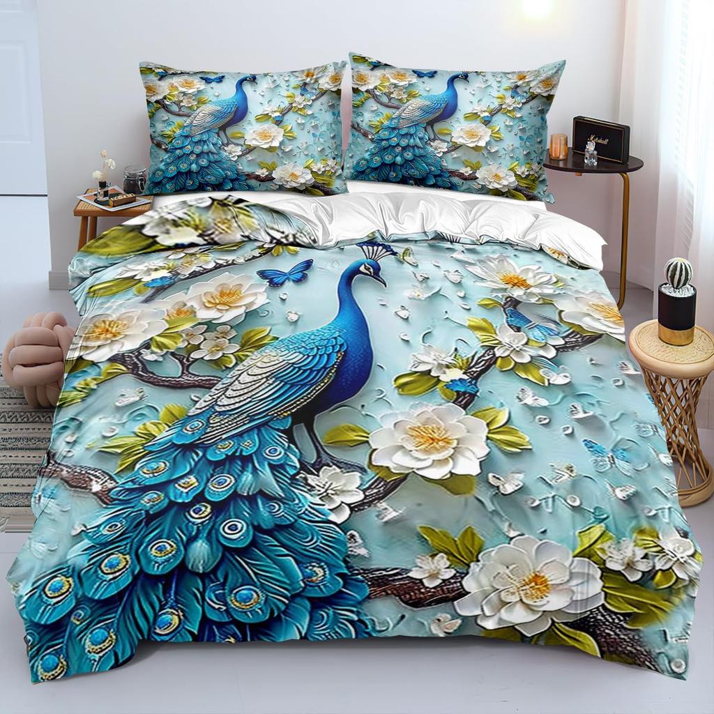 Peacock Duvet Cover Set for Teens Adults Quilt Covers Queen Lightweight Down Room Decor 2 Pillowcases 1 Duvet Cover No Comforter