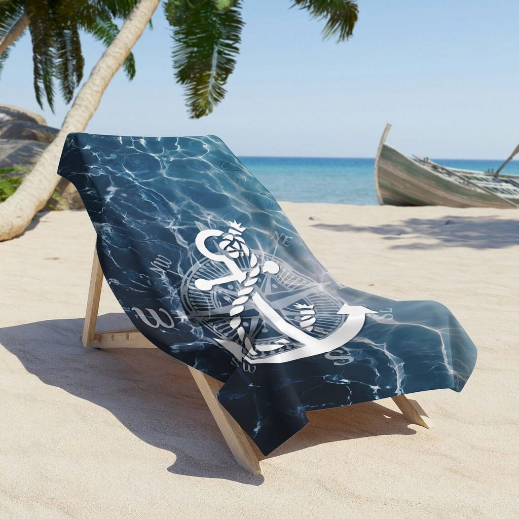 Serviette de plage motif Ancre Nautique Boussole Protection Solaire Coupe-Vent Convient pour Piscine Camping Voyage Couverture