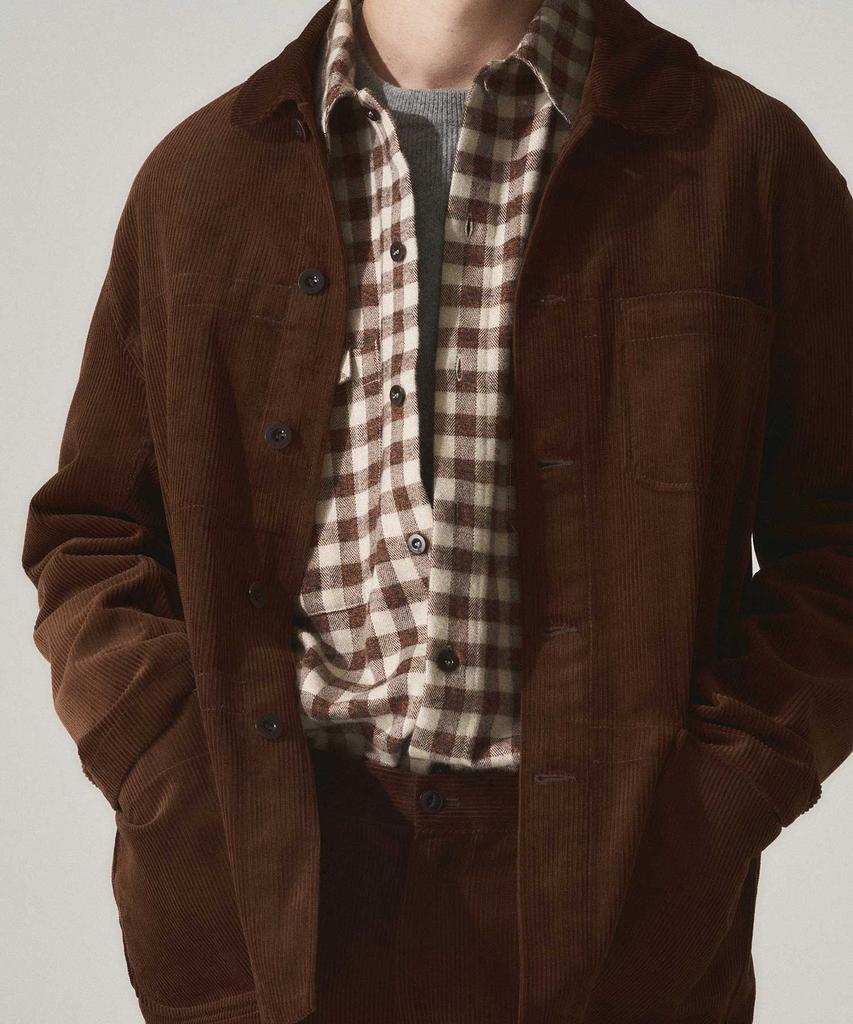 RISE&BELOW Gingham Check Flannel Utility Overshirt Brown Gingham
