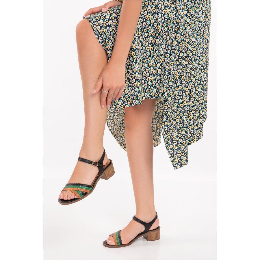 Sandale elegante de damă din piele naturală cu toc gros