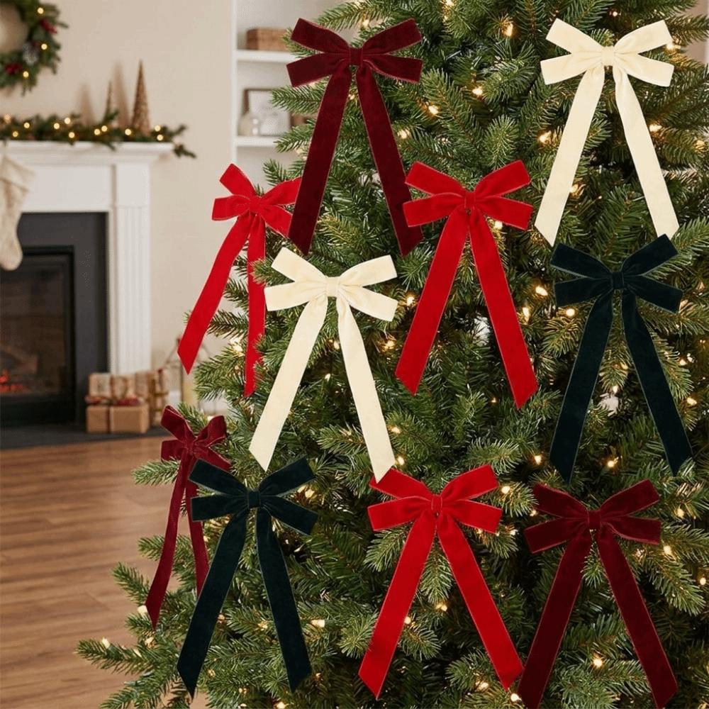 4PCS Single/Double Ear Bow Christmas Bow Ornament Long Ribbon Xmas Gift Box Bow Christmas Decor