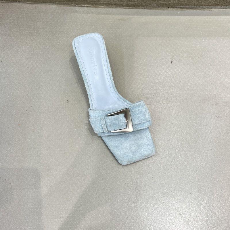 Women's shoes are real and simple, daily versatile thin heels, square heads, square buttons, open toes, high heels, summer cool slippers, and oute