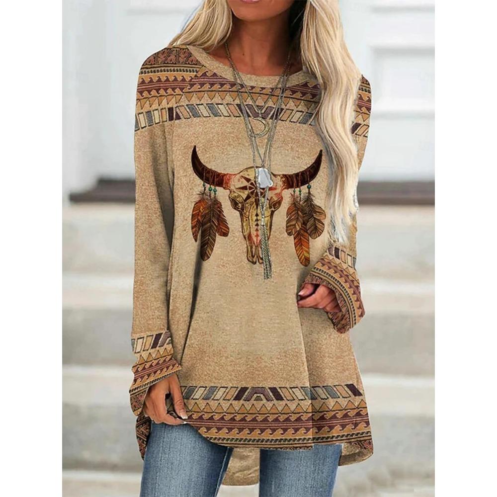 Ein 3D-gedrucktes langärmeliges T-Shirt für Damen, lässig und modisch