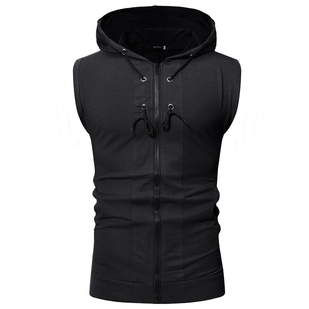 Mens Fashion Sports Plain Tank Top Hoodie Fitness Pullover Sleeveless
