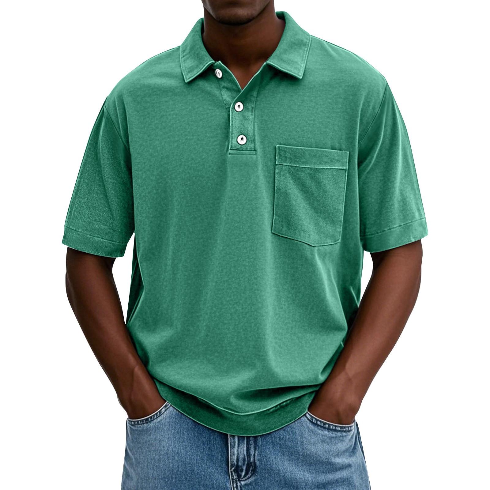 

Мужские летние однотонные топы с воротником на пуговицах и коротким рукавом, мужские повседневные свободные модные топы XXL зелёный