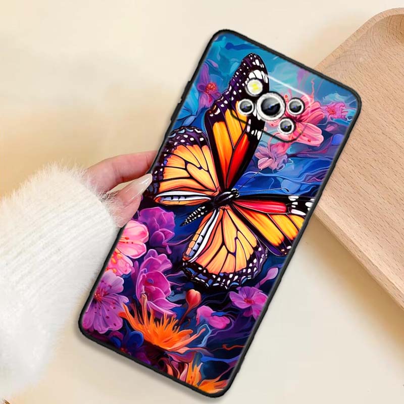 Butterfly Flower Pattern Phone Case For Xiaomi Mi Poco F3 F4 F5 F6 X3 X4 X5 X6 X7 M3 M4 M5 M6 M7 GT Pro 5G Black