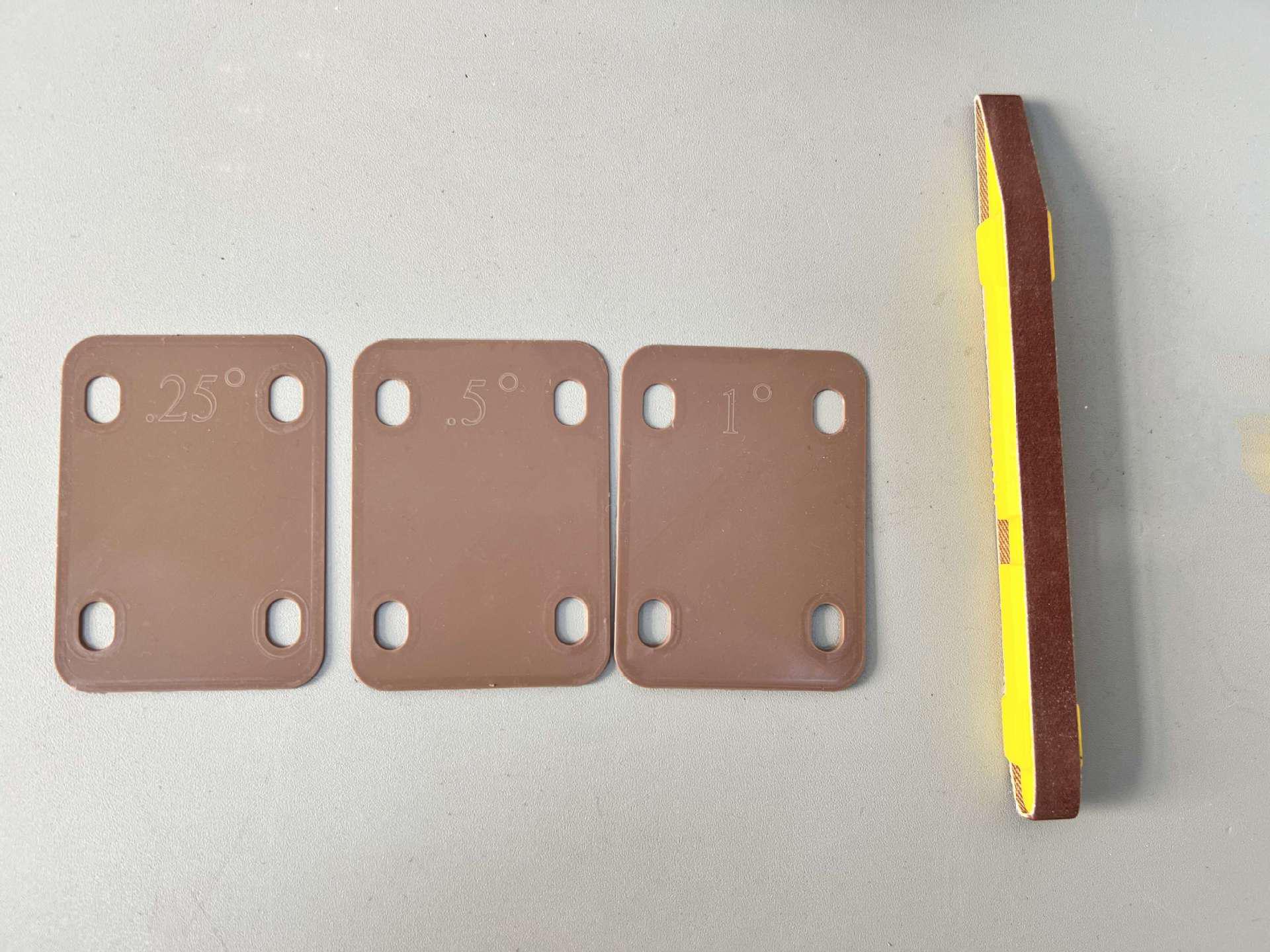 

Plastic Guitar Neck Angle Shim & Fret Polishing Pen Khaki Neck Shim Set of 3 + Yellow Polishing Pen