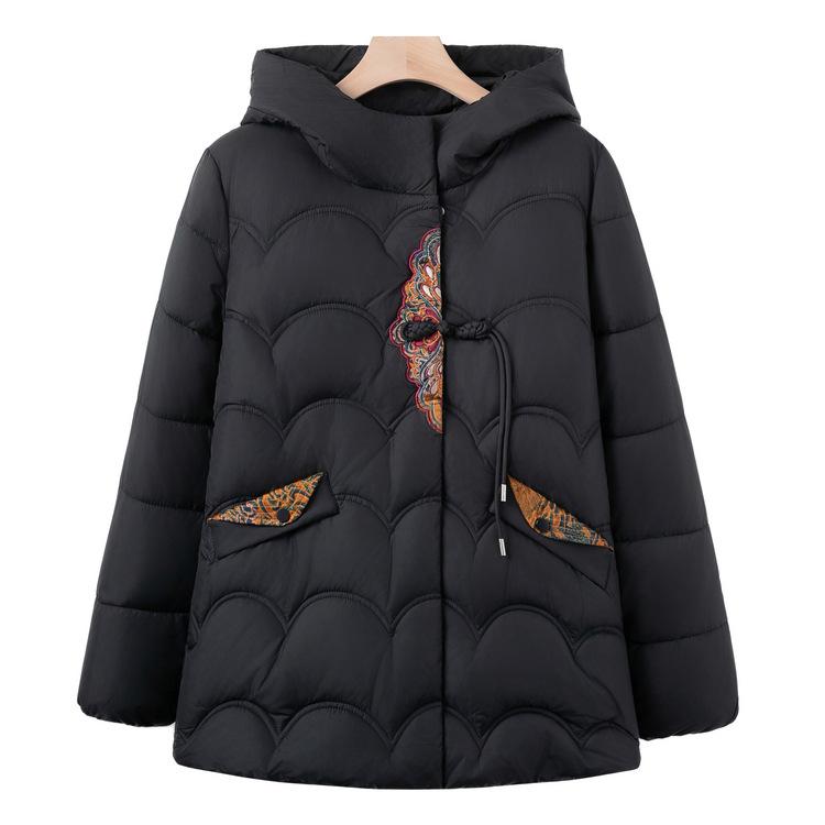 

Хлопковое пальто Стойка Воротник Капюшон Хлопковое пальто Для женщин среднего и пожилого возраста Хлопковое пальто Бабушка Зимняя хлопковая куртка 5XL чёрный