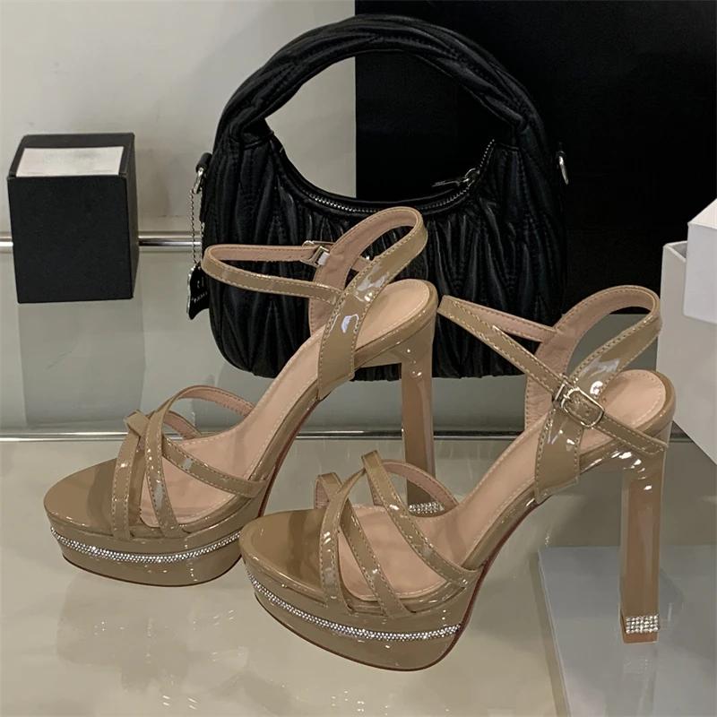 Fashion Eilyken New Fashion Narrow Band Crystal Diamonds Buckle Strap Women Sandals Summer Platform Open Toe High Heels Shoes