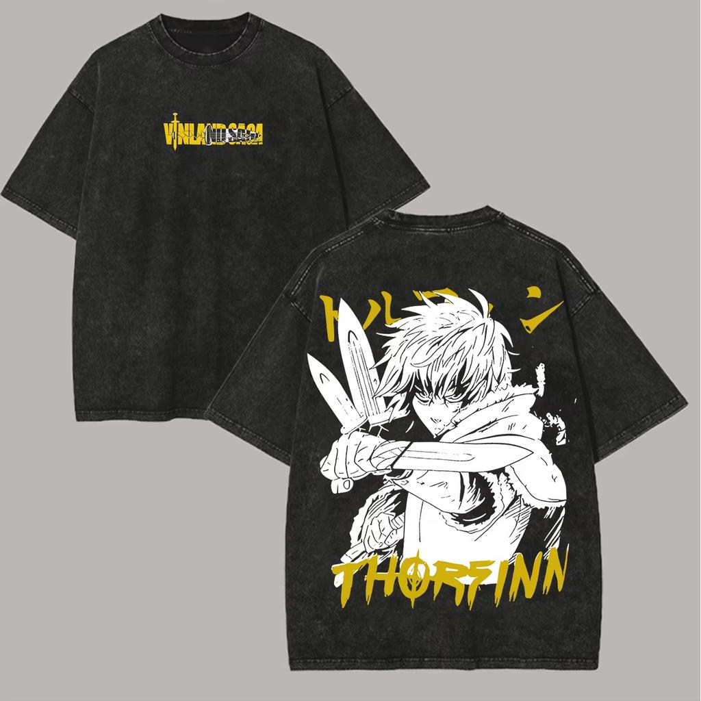 2026 Sommer Locker Reines Baumwoll-Wende-T-Shirt Mit Anime Vinland Saga Thorfinn Comic Gitteraugen Print, Must-Have Für Otaku-Fans T-Shirt