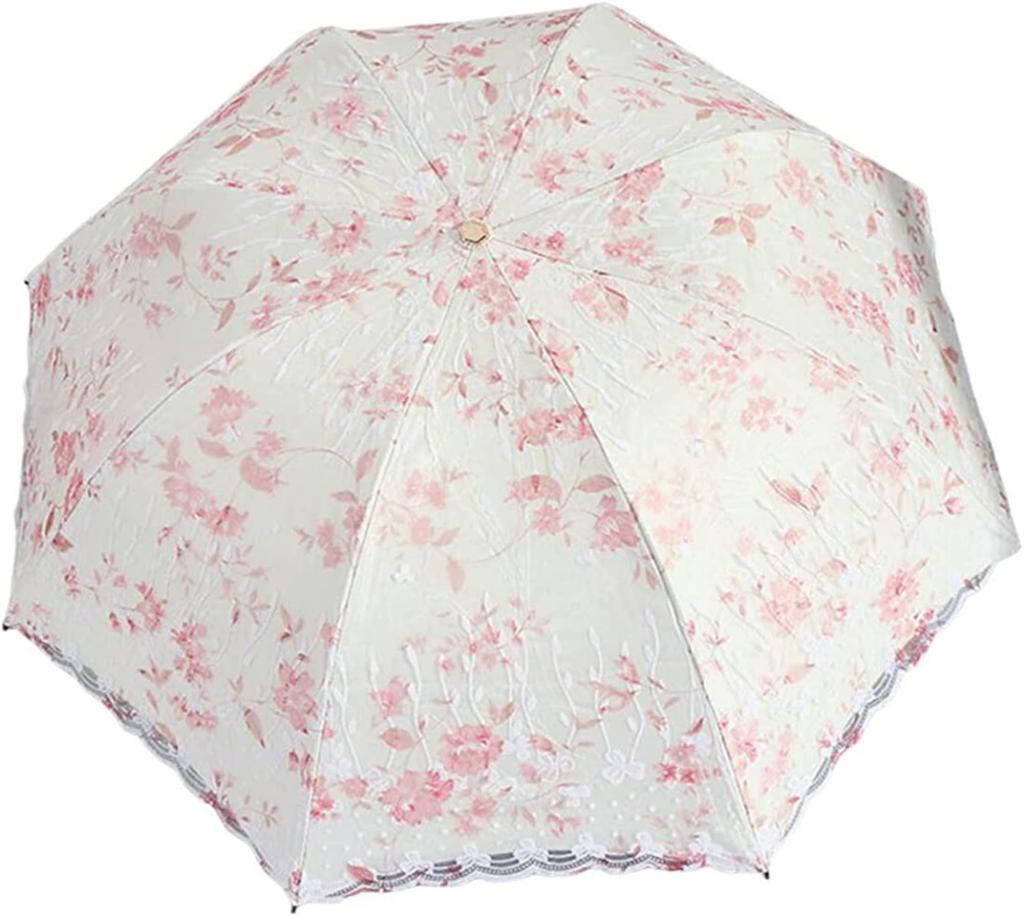 KFLUER Sun Folding For Sunny or Rainy Floral UV Light Heat UV High Strength 8 Sun Easy to Storage Pouch Included Women's Umbrella, Compact, Umbrella,