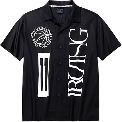 Basketball Series Letter Button Comfortable Breathable Polo Shirt Men Tops Basic-Black 172431113-2
