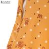 ZANZEA Women Lace Splice Square Neck Casual Short Sleeve Print Dress