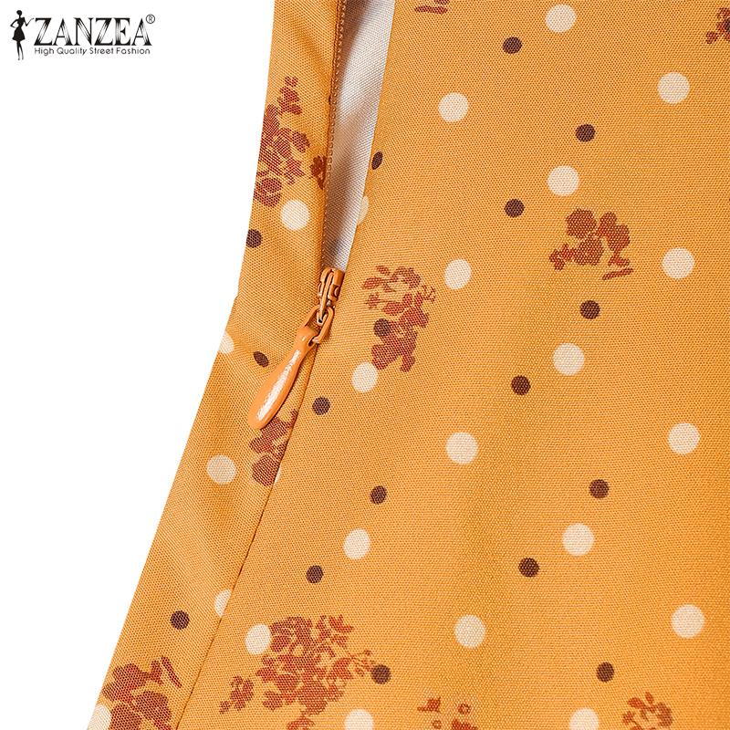 ZANZEA Women Lace Splice Square Neck Casual Short Sleeve Print Dress