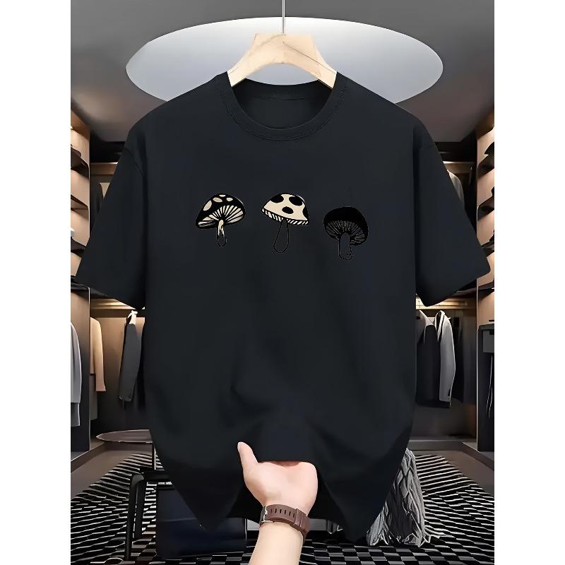 

Summer New Arrival Fashion Streetwear Casual Simple Cute Mushroom Print Comfortable Soft Breathable Crew Neck T-Shirt 4XL чорний