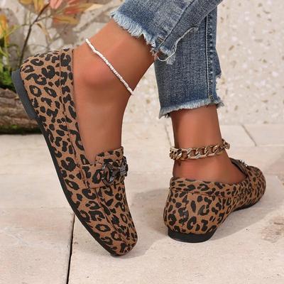 Scarpe da Donna 2025 Mocassini Ballerine da Donna Scarpe Piatte Casual da Esterno da Donna Decorazione Metallica Punta Tonda Leopardo Scarpe Taglia Plus Donna