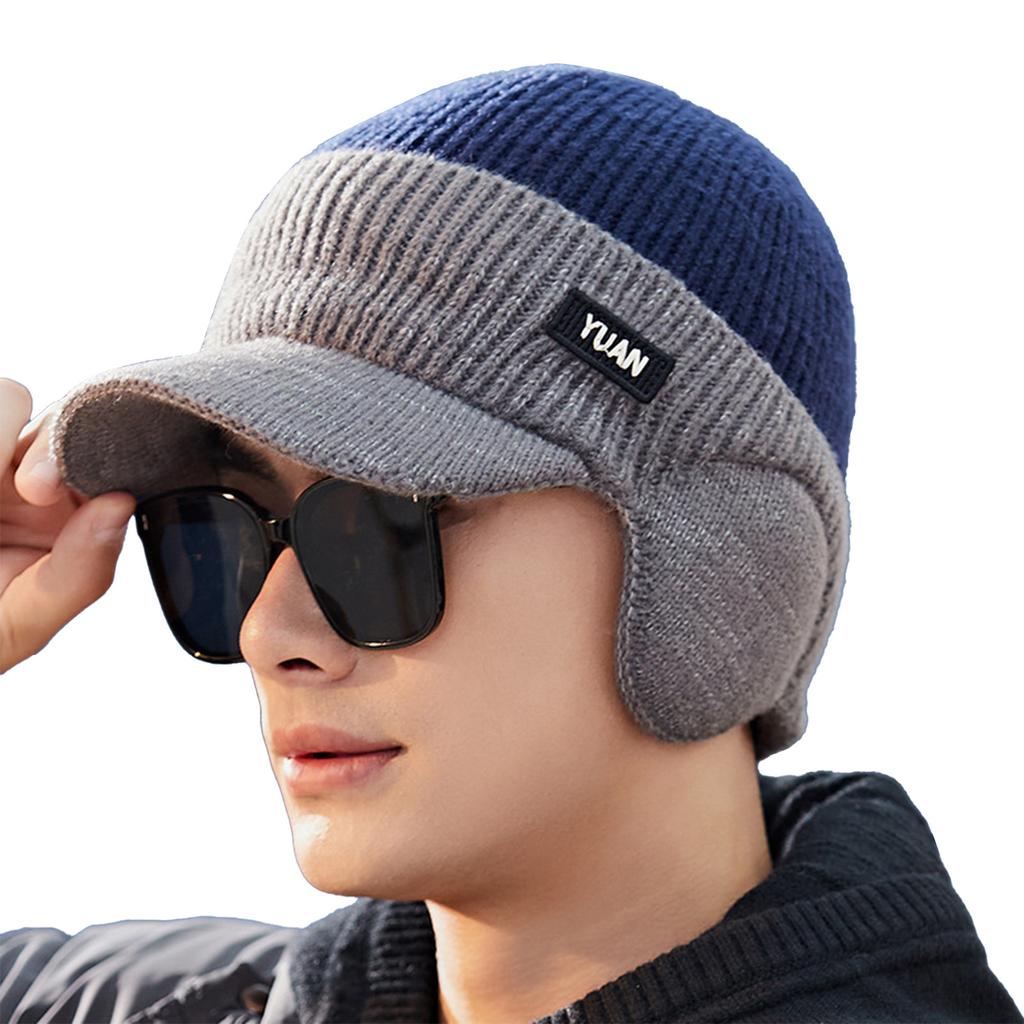 Men's Autumn Winter Warm Hats Soft Slouchy Ear Protection Knitted Fleece Lined Warm Cap Suitable For Outdoor Cycling Headwear