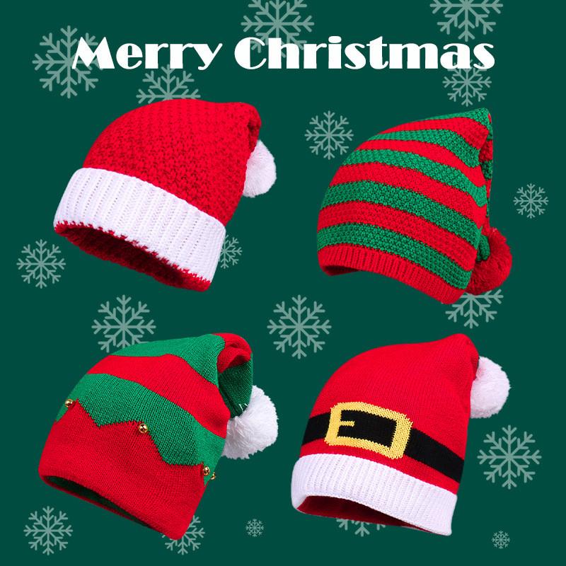 Knitted Red Christmas Woolen Hat Autumn Winter Stripes Warm Girls Gift Festival